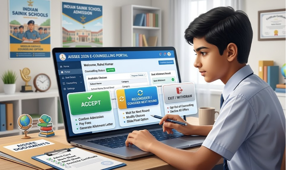 AISSEE 2026 E-Counselling: Accept, Reconsider and Exit Options Explained